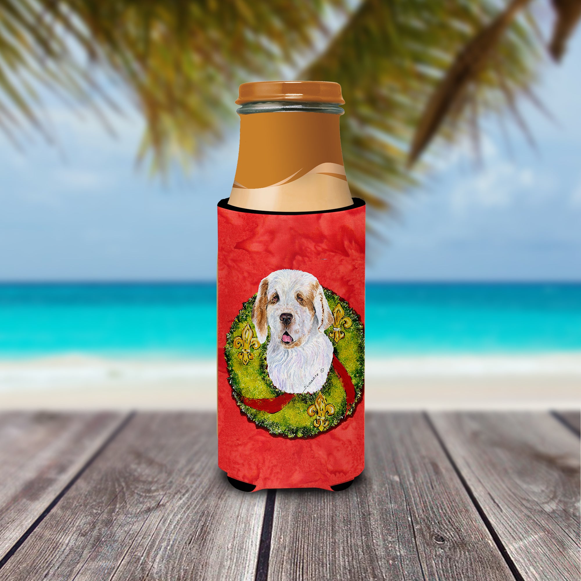 Clumber Spaniel Cristmas Wreath Ultra Beverage Insulators for slim cans SS4189MUK