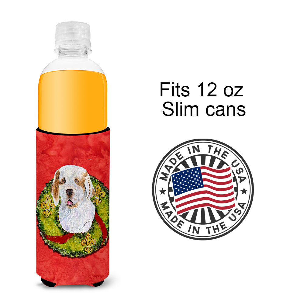 Clumber Spaniel Cristmas Wreath Ultra Beverage Insulators for slim cans SS4189MUK.