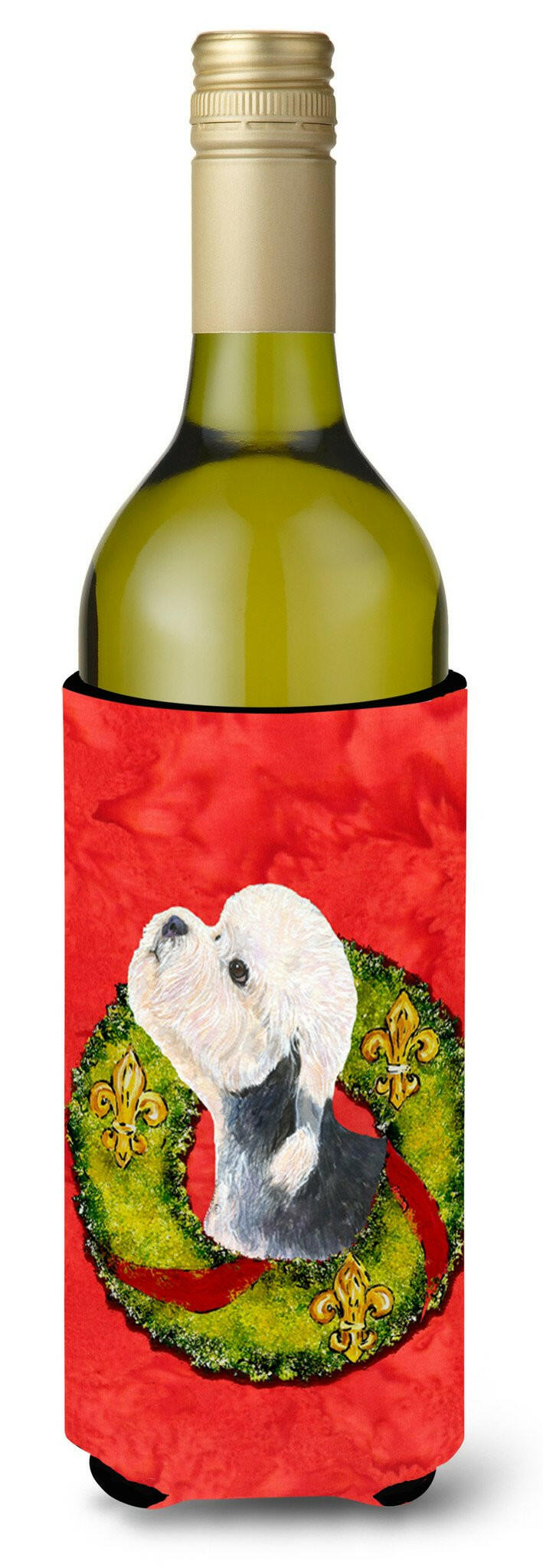 Dandie Dinmont Terrier Cristmas Wreath Wine Bottle Beverage Insulator Beverage Insulator Hugger by Caroline's Treasures