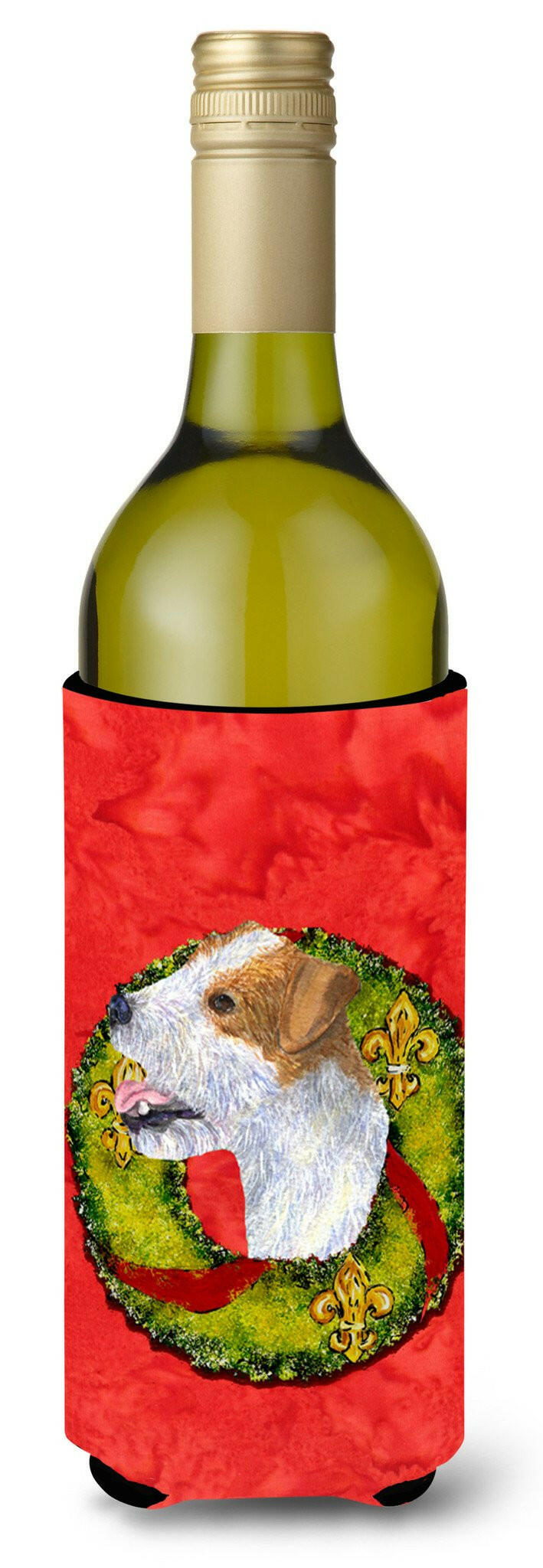 Jack Russell Terrier Cristmas Wreath Wine Bottle Beverage Insulator Beverage Insulator Hugger by Caroline's Treasures