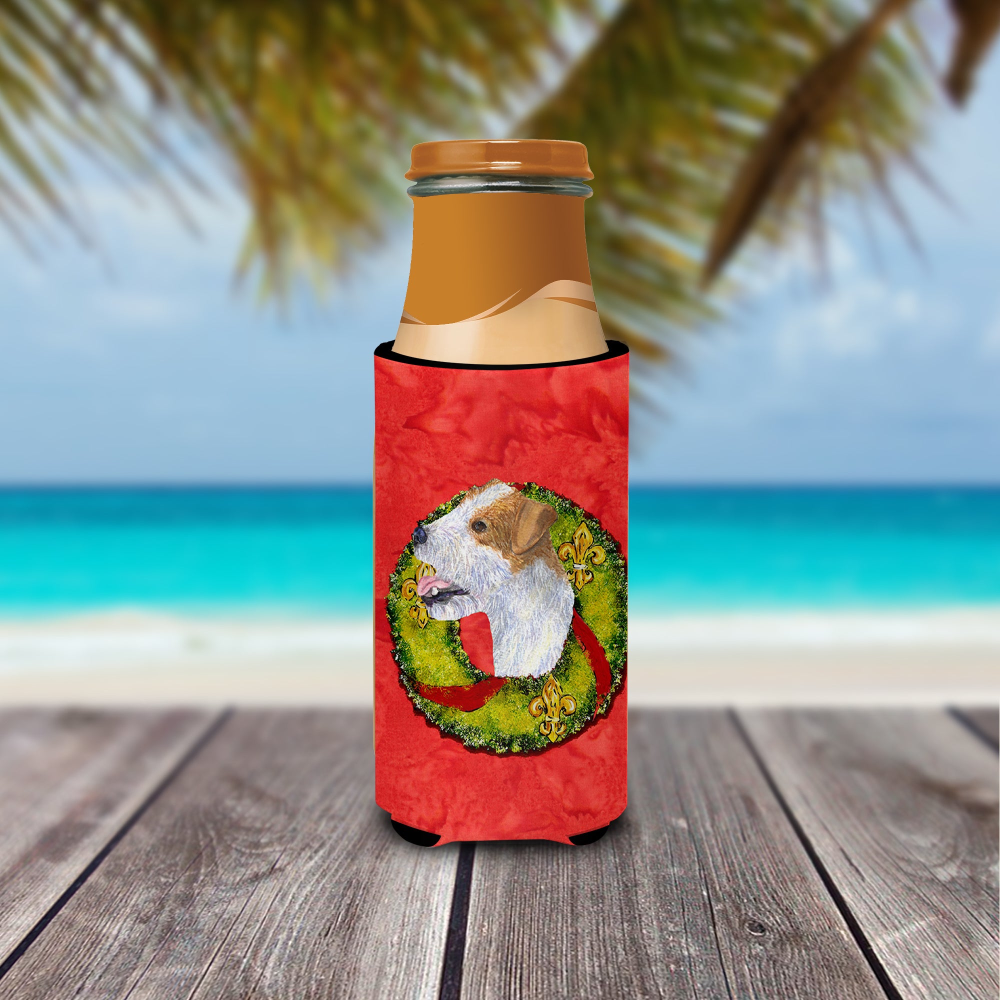 Jack Russell Terrier Cristmas Wreath Ultra Beverage Insulators for slim cans SS4191MUK.