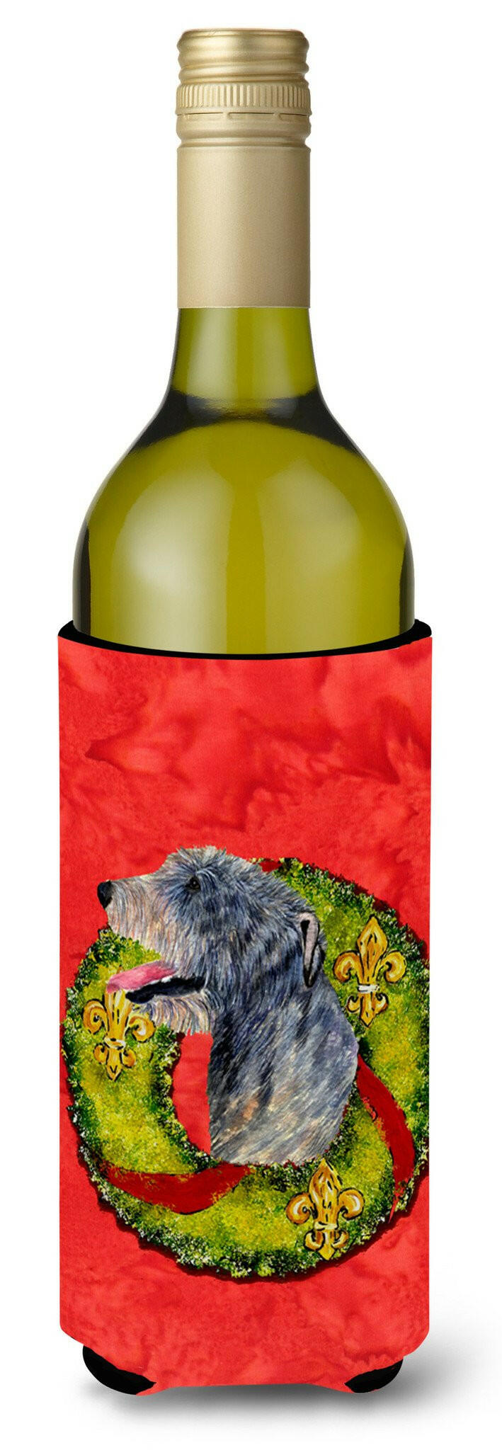 Irish Wolfhound Cristmas Wreath Wine Bottle Beverage Insulator Beverage Insulator Hugger by Caroline&#39;s Treasures
