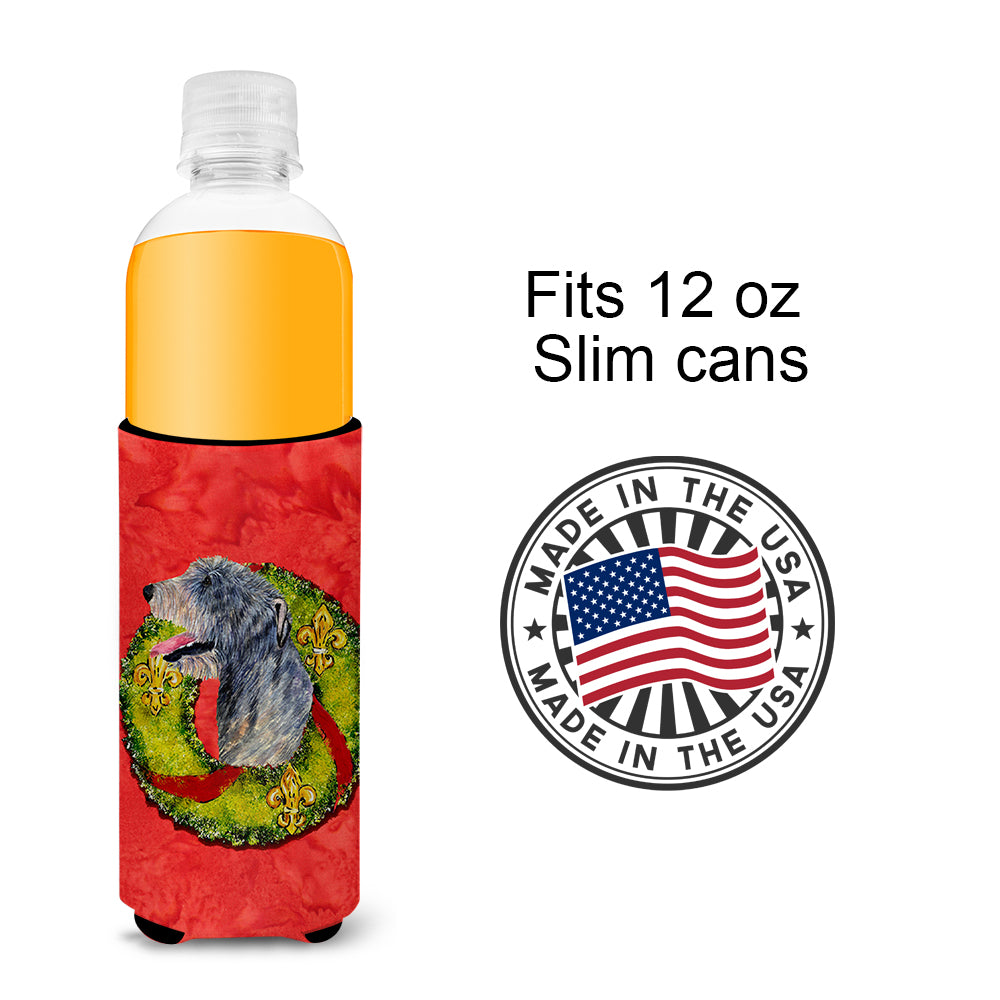 Irish Wolfhound Cristmas Wreath Ultra Beverage Insulators for slim cans SS4193MUK.