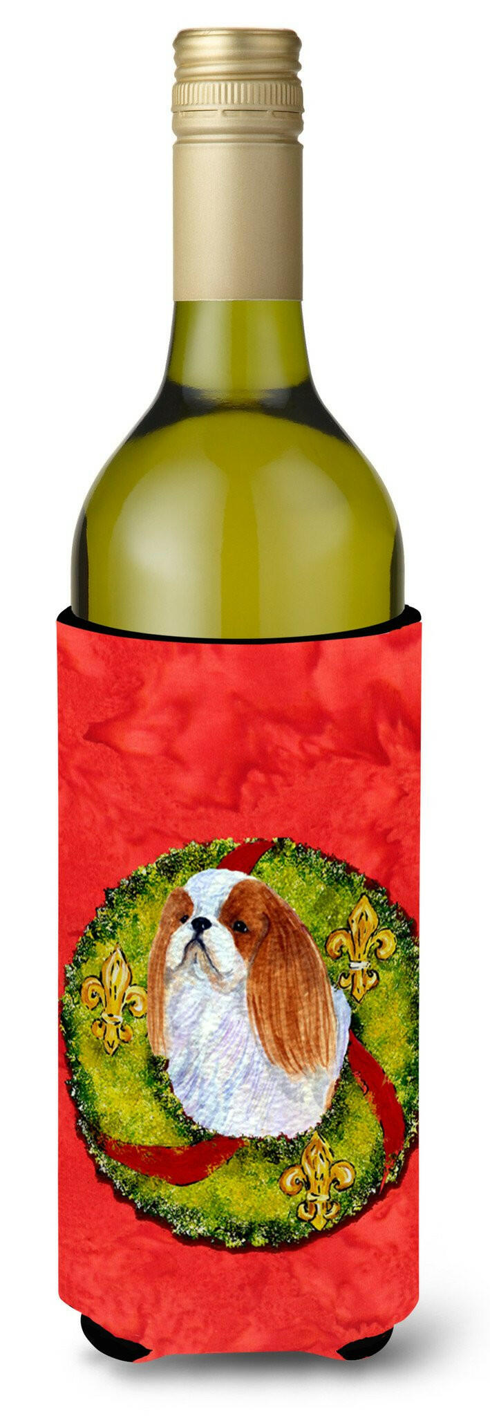 English Toy Spaniel Cristmas Wreath Wine Bottle Beverage Insulator Beverage Insulator Hugger by Caroline&#39;s Treasures