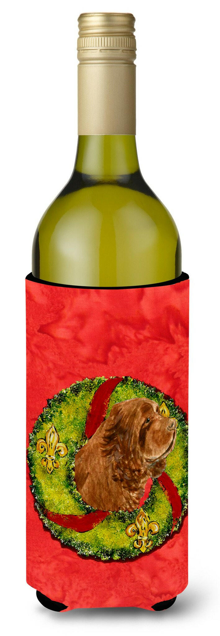 Sussex Spaniel Cristmas Wreath Wine Bottle Beverage Insulator Beverage Insulator Hugger by Caroline&#39;s Treasures