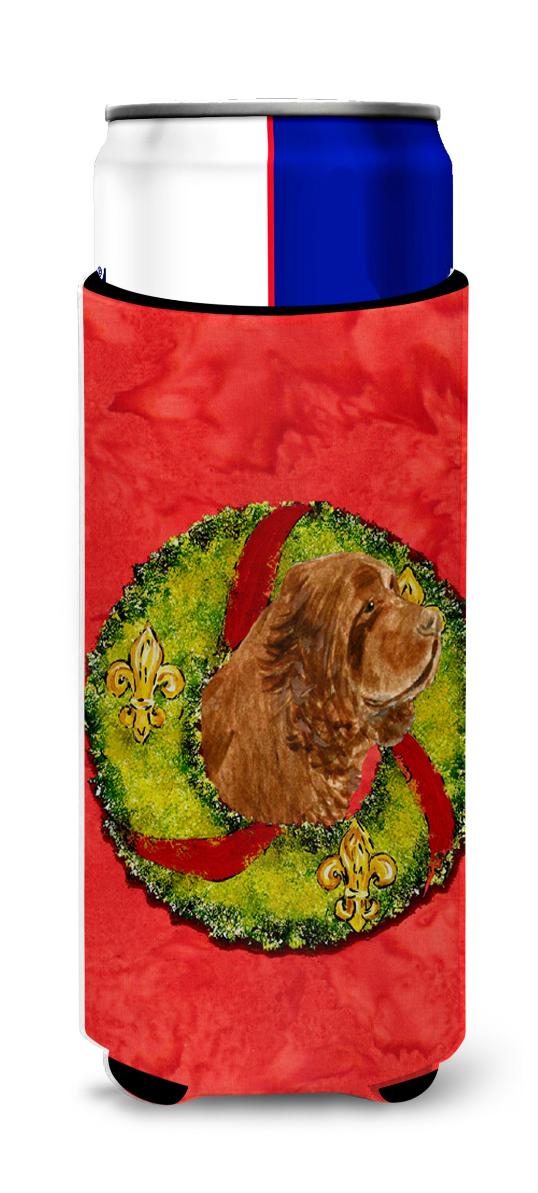 Sussex Spaniel Cristmas Wreath Ultra Beverage Insulators for slim cans SS4197MUK