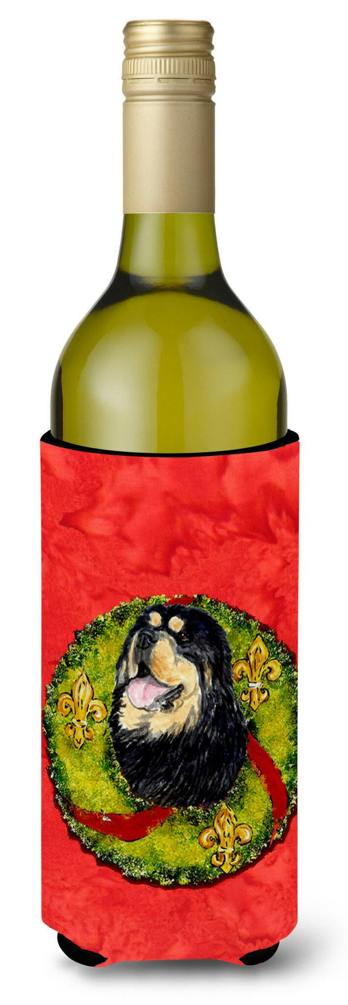 Tibetan Mastiff Cristmas Wreath Wine Bottle Beverage Insulator Beverage Insulator Hugger by Caroline&#39;s Treasures