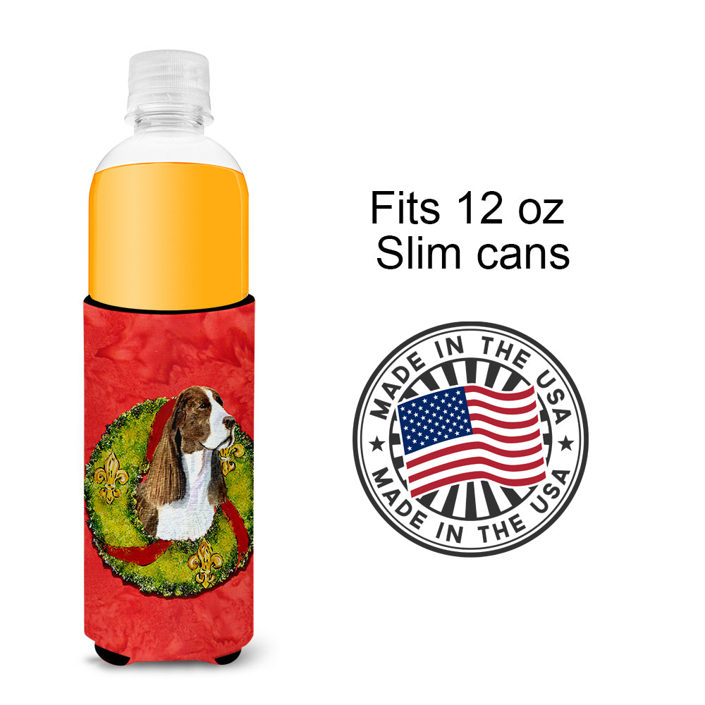 Springer Spaniel Cristmas Wreath Ultra Beverage Insulators for slim cans SS4200MUK.
