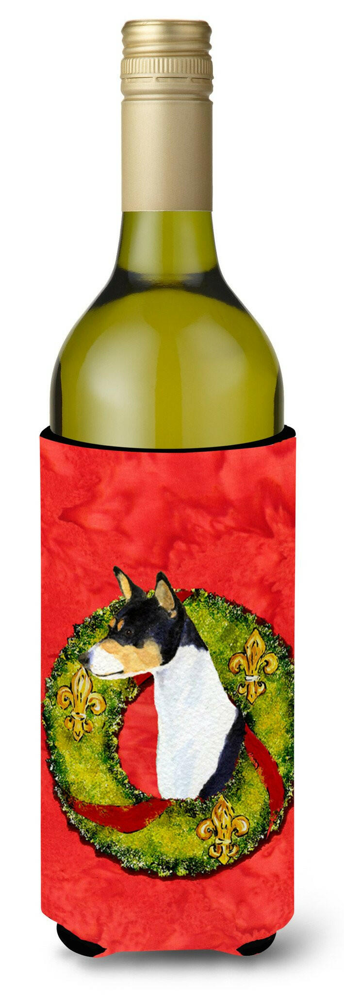 Basenji Cristmas Wreath Wine Bottle Beverage Insulator Beverage Insulator Hugger by Caroline&#39;s Treasures