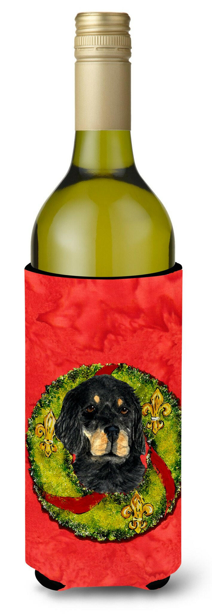 Gordon Setter Cristmas Wreath Wine Bottle Beverage Insulator Beverage Insulator Hugger by Caroline&#39;s Treasures