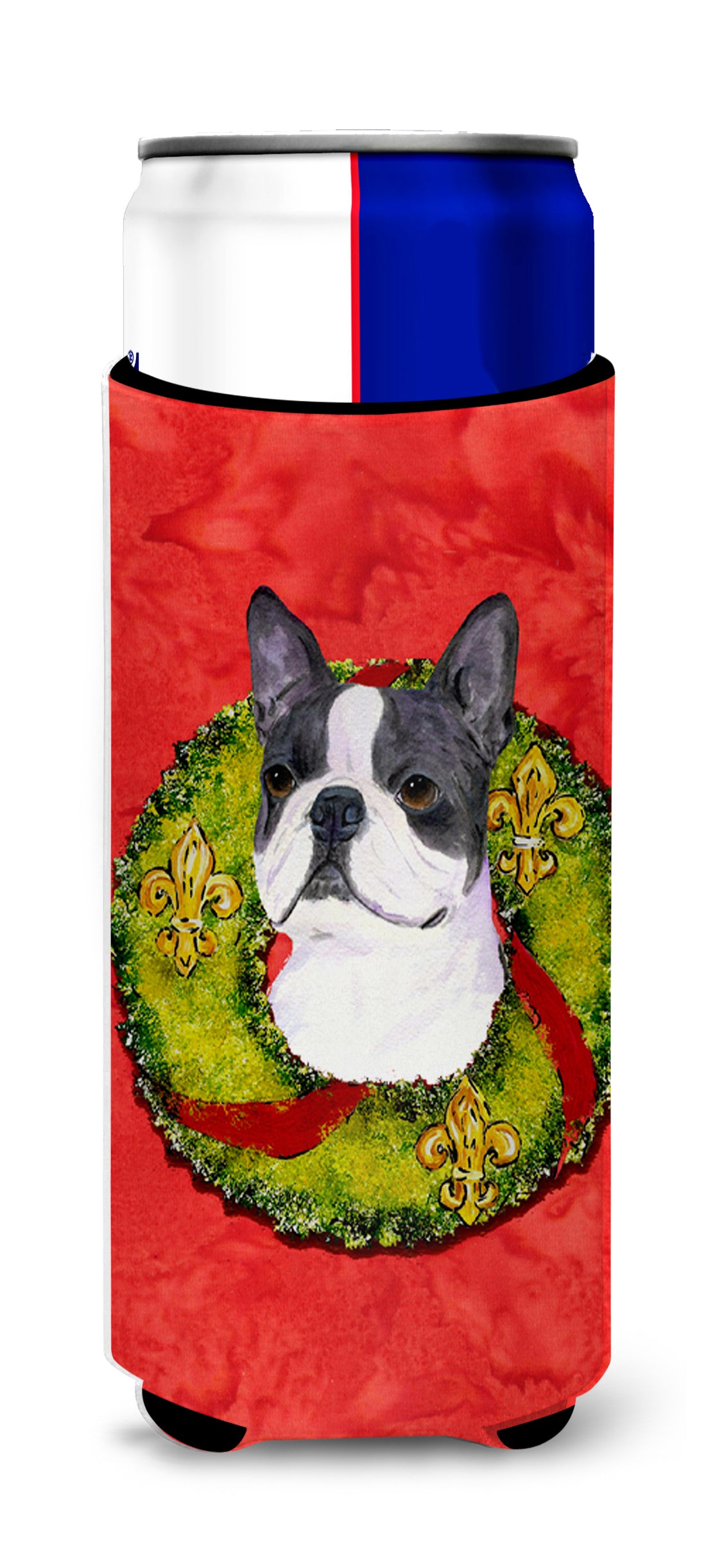 Boston Terrier Cristmas Wreath Ultra Beverage Insulators for slim cans SS4203MUK