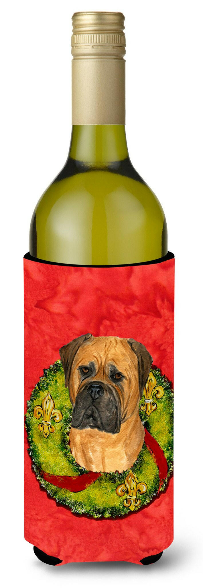 Bullmastiff Cristmas Wreath Wine Bottle Beverage Insulator Beverage Insulator Hugger by Caroline&#39;s Treasures