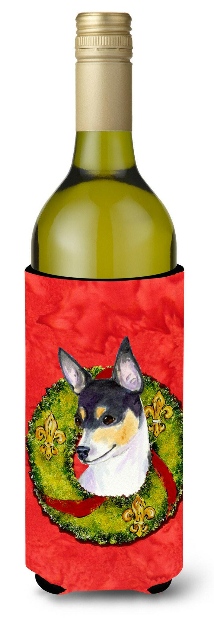 Fox Terrier Cristmas Wreath Wine Bottle Beverage Insulator Beverage Insulator Hugger SS4205LITERK by Caroline's Treasures