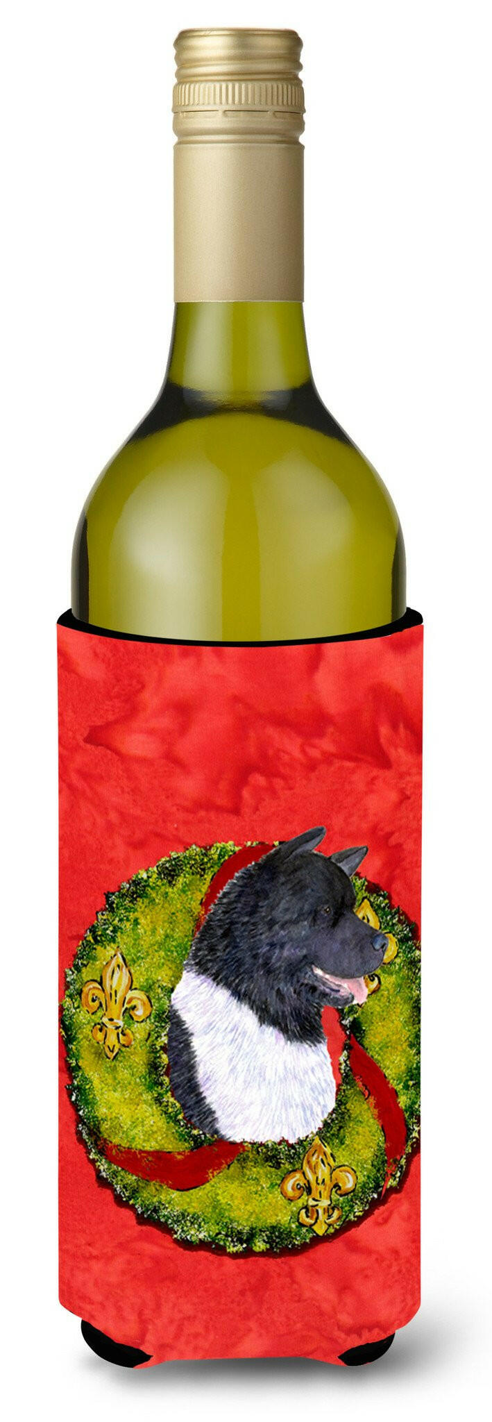 Akita Cristmas Wreath Wine Bottle Beverage Insulator Beverage Insulator Hugger by Caroline&#39;s Treasures