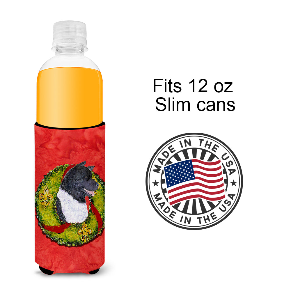 Akita Cristmas Wreath Ultra Beverage Insulators for slim cans SS4208MUK.