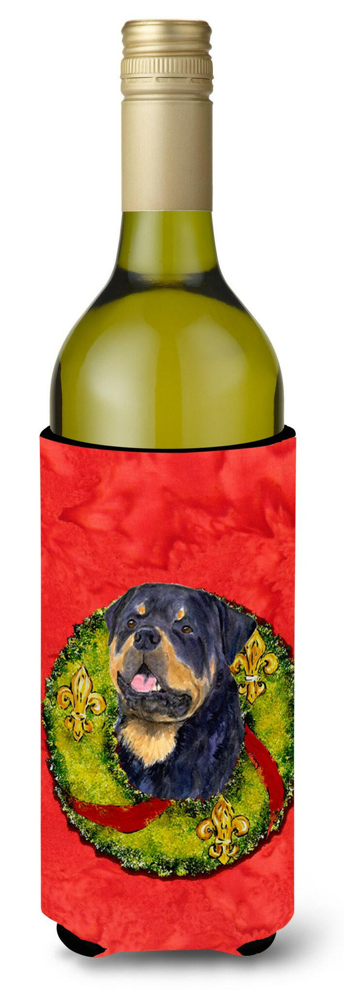 Rottweiler Cristmas Wreath Wine Bottle Beverage Insulator Beverage Insulator Hugger by Caroline&#39;s Treasures