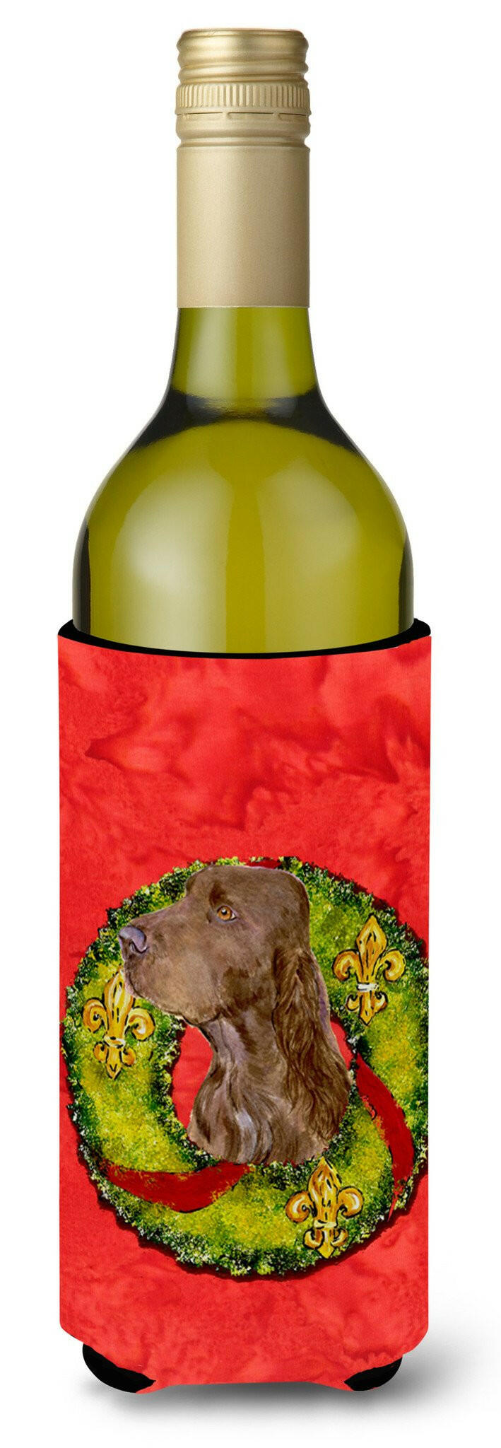Field Spaniel Cristmas Wreath Wine Bottle Beverage Insulator Beverage Insulator Hugger by Caroline's Treasures