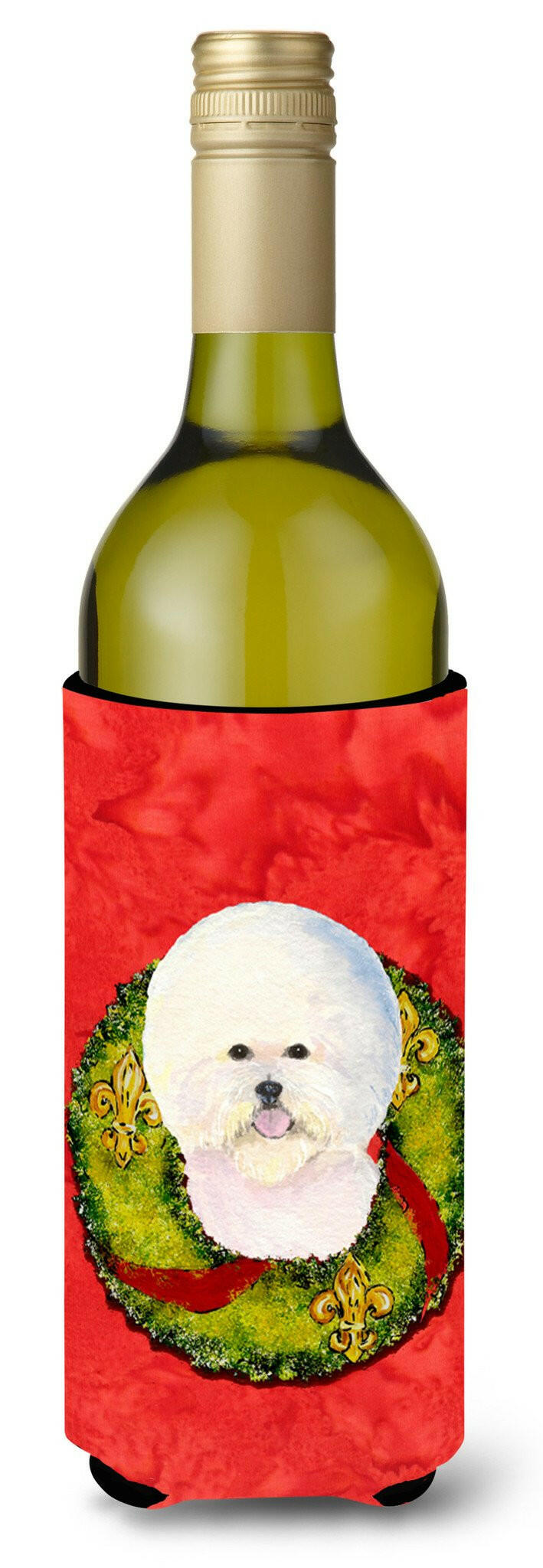 Bichon Frise Cristmas Wreath Wine Bottle Beverage Insulator Beverage Insulator Hugger by Caroline&#39;s Treasures