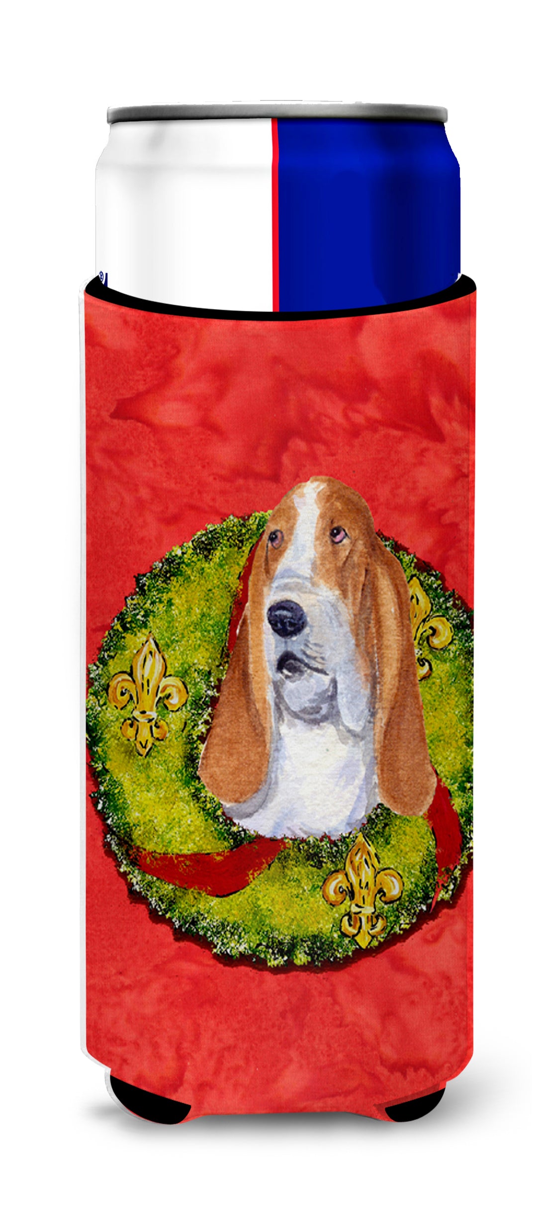 Basset Hound Cristmas Wreath Ultra Beverage Insulators for slim cans SS4215MUK.