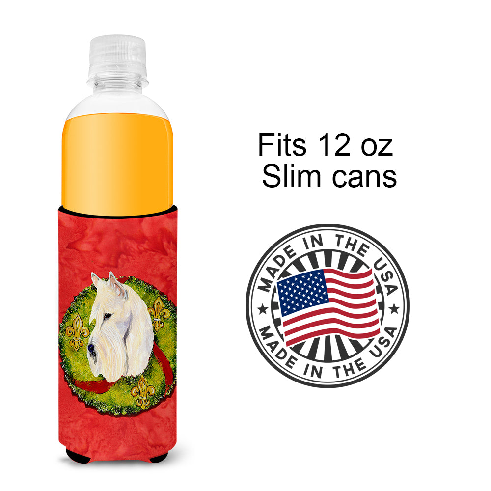 Curly Coated Retriever Cristmas Wreath Ultra Beverage Insulators for slim cans SS4217MUK.