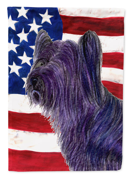 USA American Flag with Skye Terrier Flag Canvas House Size