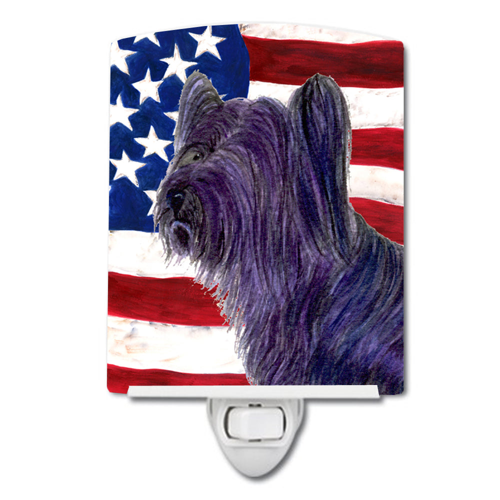 USA American Flag with Skye Terrier Ceramic Night Light SS4219CNL - the-store.com