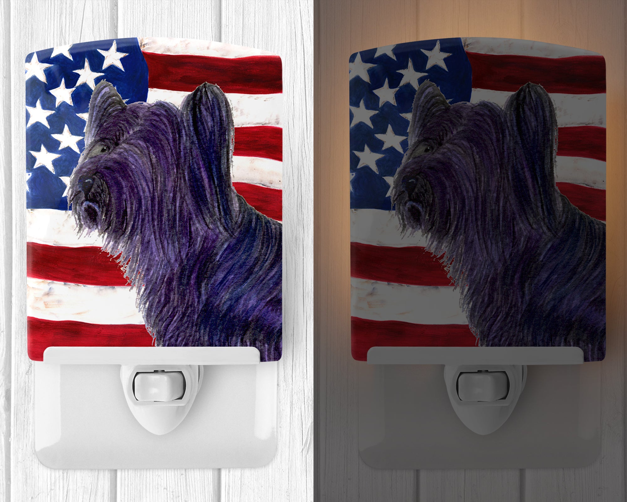 USA American Flag with Skye Terrier Ceramic Night Light SS4219CNL - the-store.com