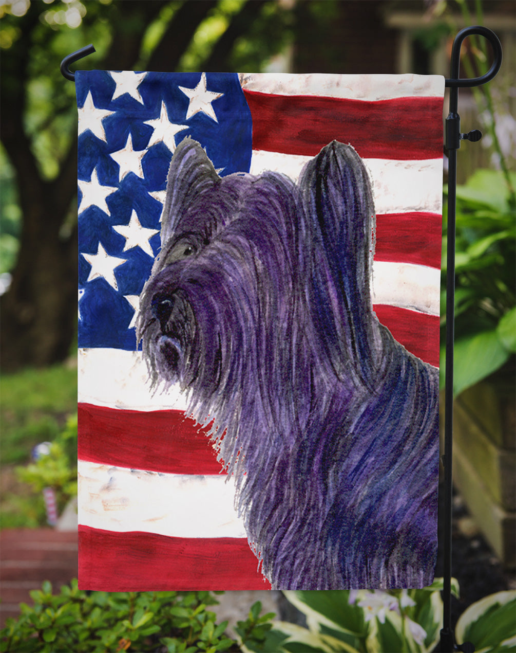 USA American Flag with Skye Terrier Flag Garden Size.