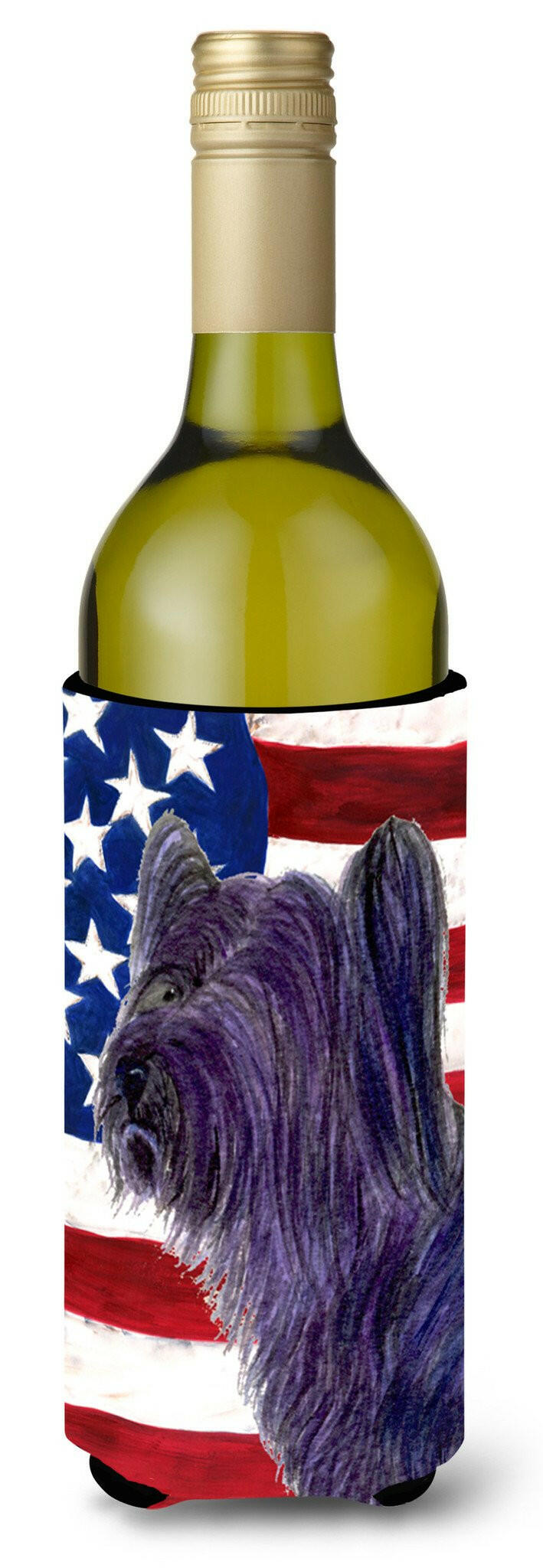 USA American Flag with Skye Terrier Wine Bottle Beverage Insulator Beverage Insulator Hugger by Caroline's Treasures