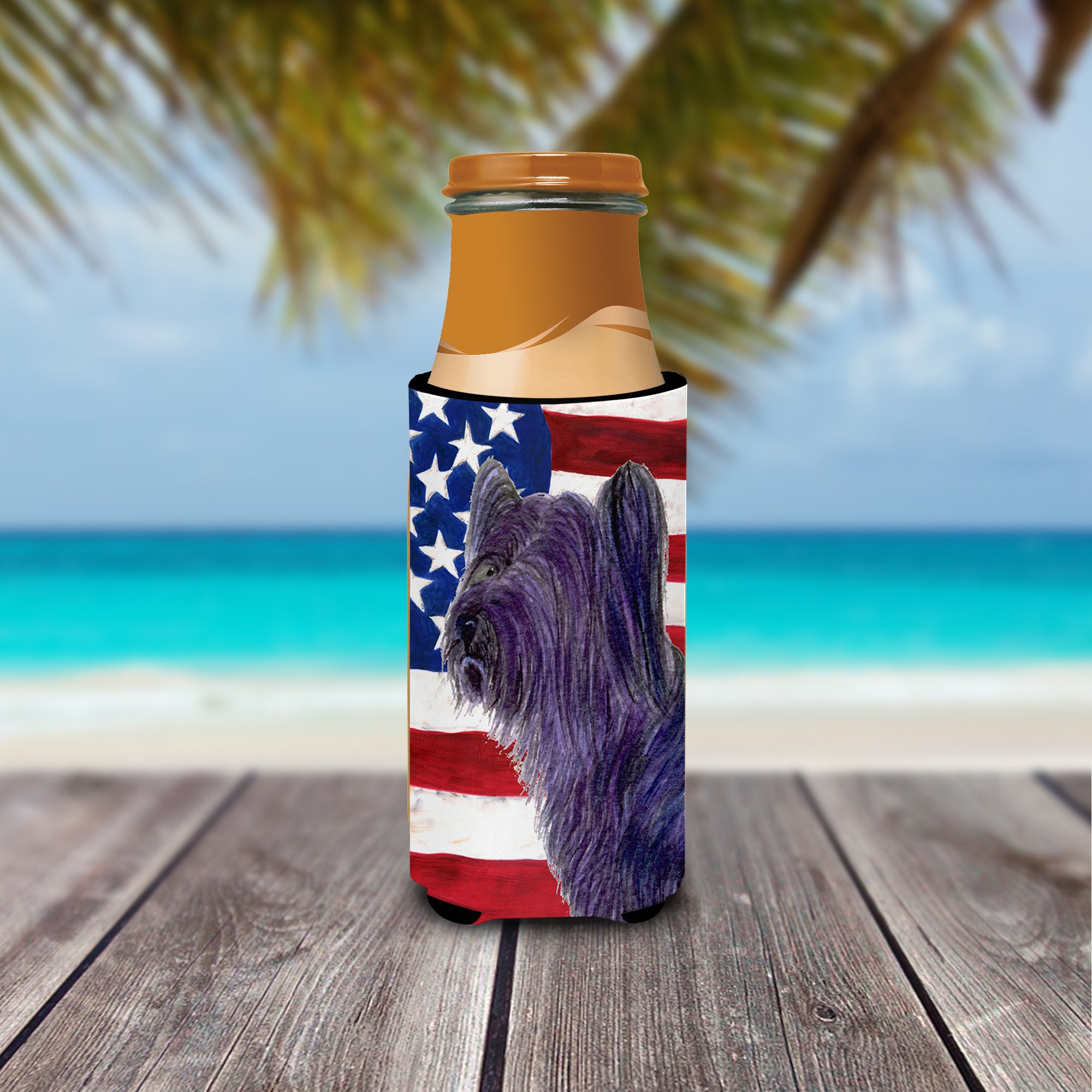 USA American Flag with Skye Terrier Ultra Beverage Insulators for slim cans SS4219MUK.