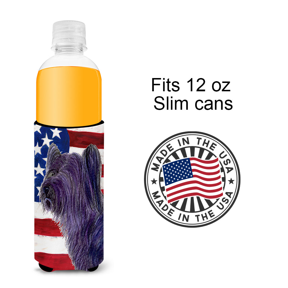 USA American Flag with Skye Terrier Ultra Beverage Insulators for slim cans SS4219MUK