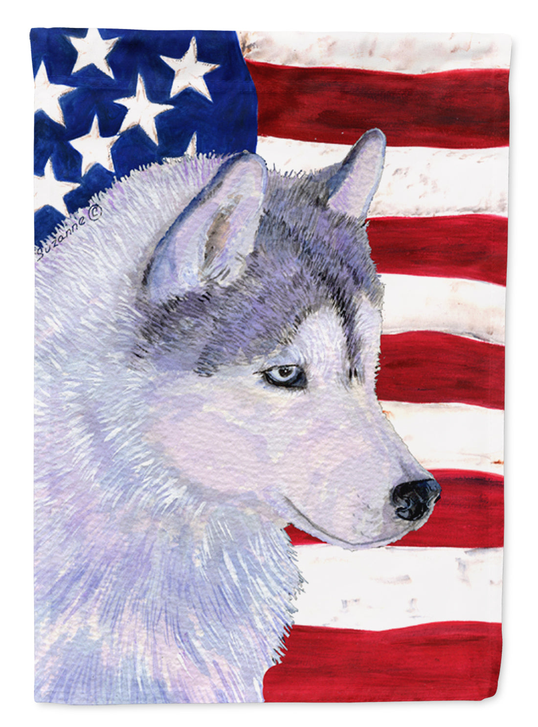 USA American Flag with Siberian Husky Flag Canvas House Size