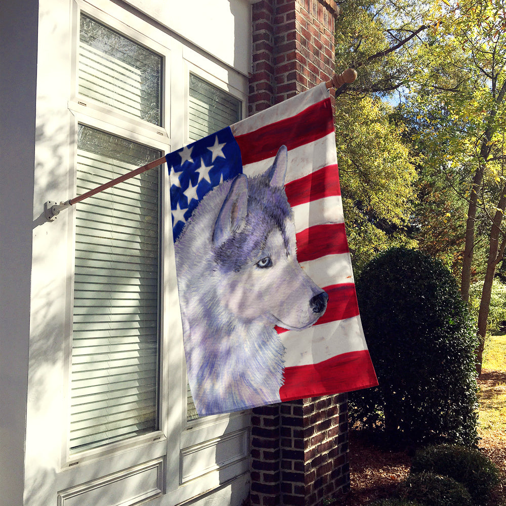 USA American Flag with Siberian Husky Flag Canvas House Size  the-store.com.
