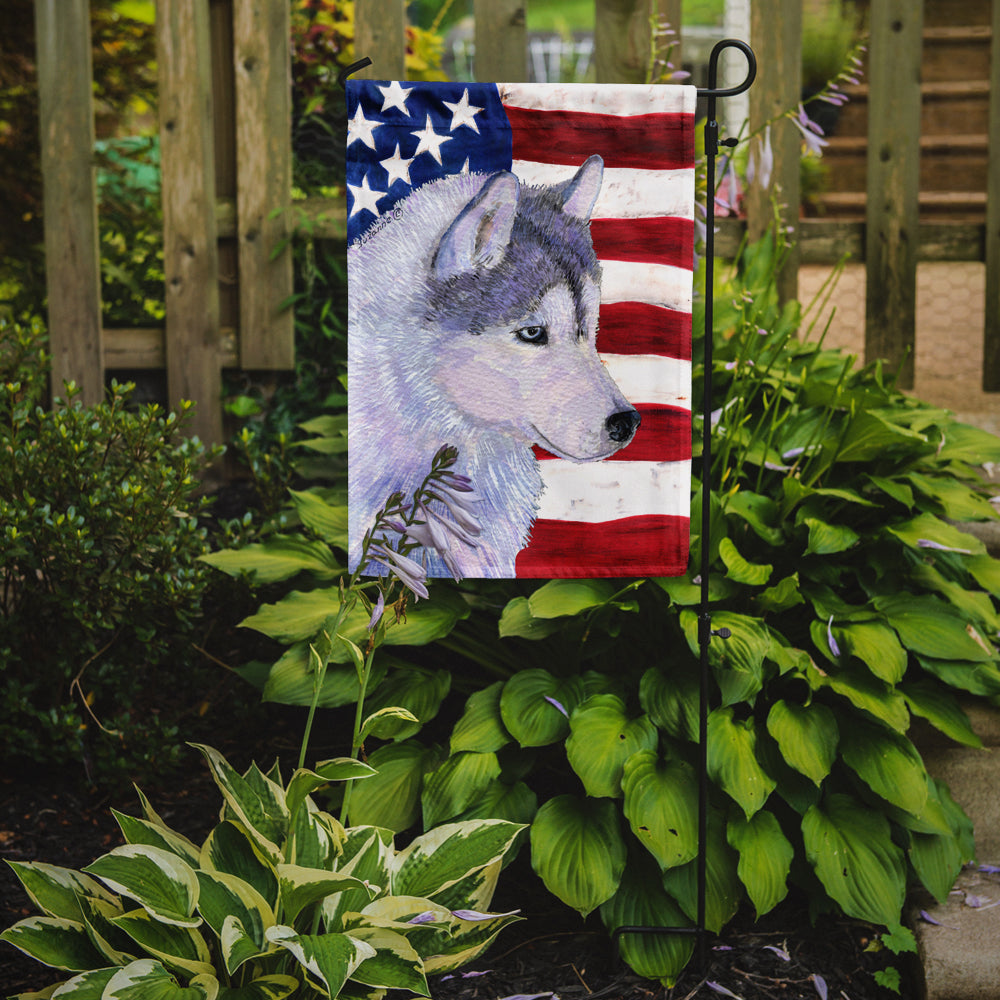USA American Flag with Siberian Husky Flag Garden Size.
