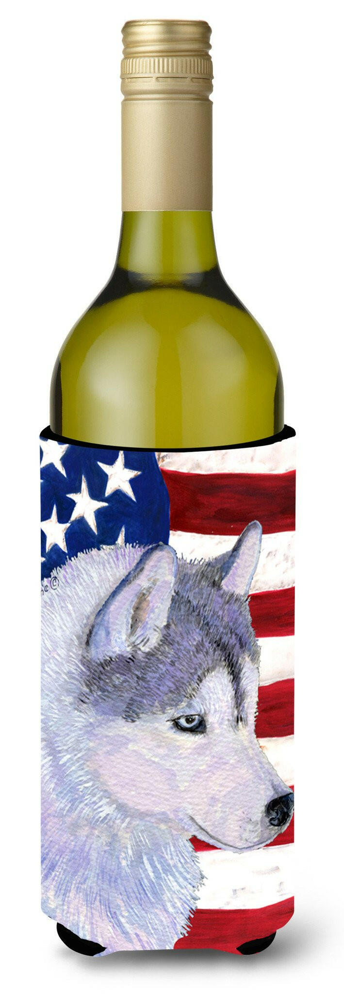 USA American Flag with Siberian Husky Wine Bottle Beverage Insulator Beverage Insulator Hugger by Caroline&#39;s Treasures