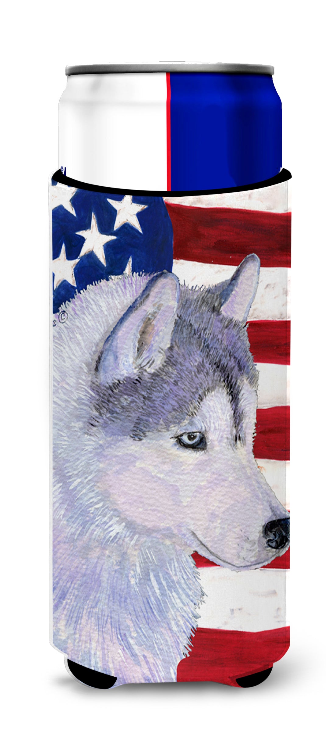 USA American Flag with Siberian Husky Ultra Beverage Insulators for slim cans SS4220MUK.