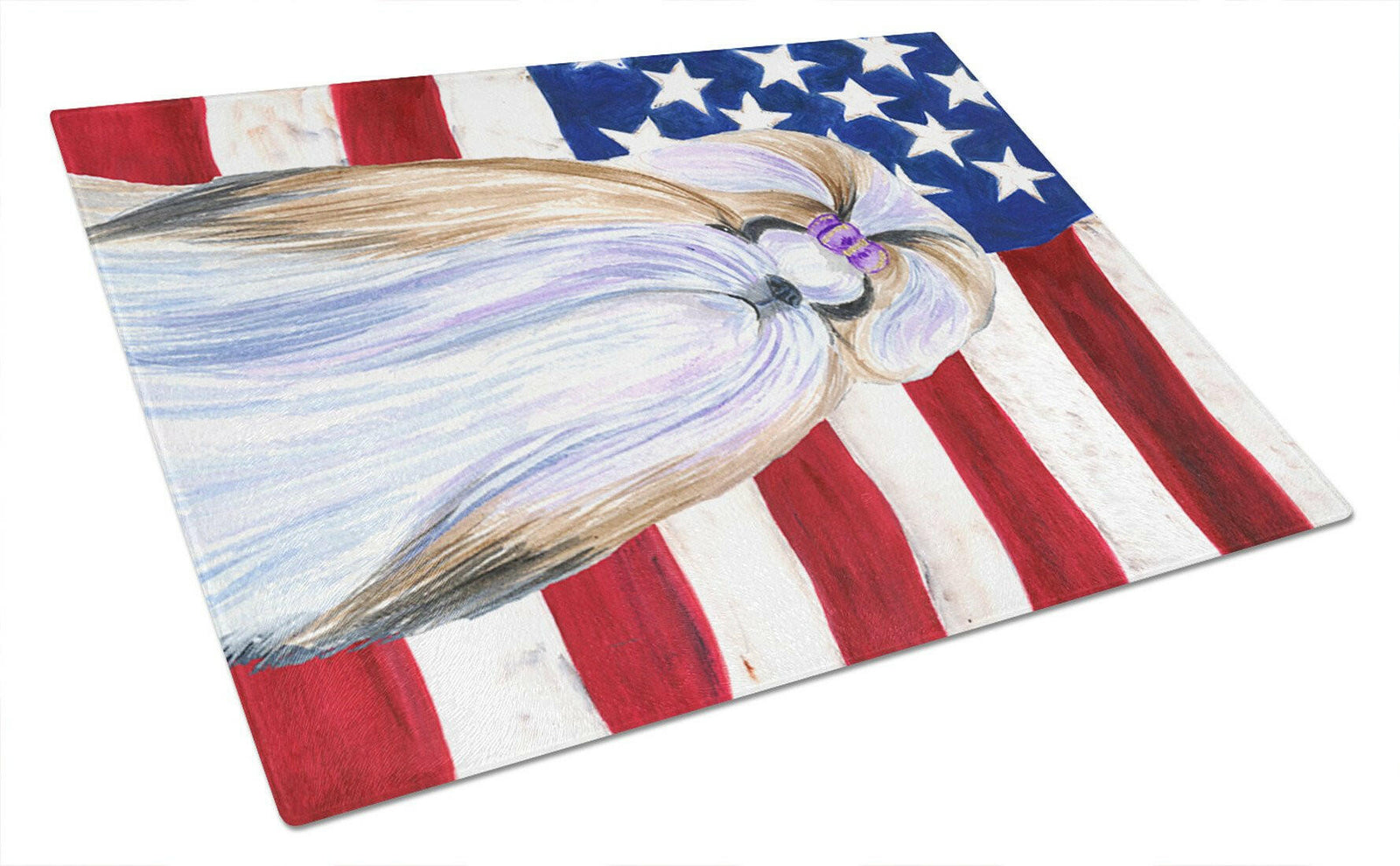 USA American Flag with Shih Tzu Glass Cutting Board Large by Caroline's Treasures