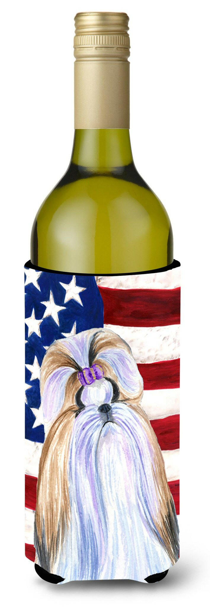 USA American Flag with Shih Tzu Wine Bottle Beverage Insulator Beverage Insulator Hugger SS4221LITERK by Caroline's Treasures