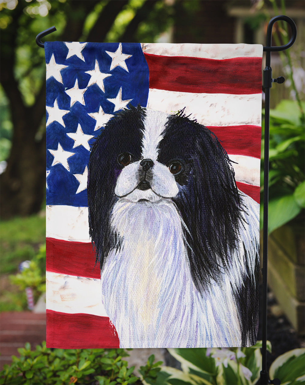 USA American Flag with Japanese Chin Flag Garden Size.