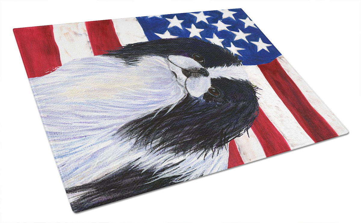 USA American Flag with Japanese Chin Glass Cutting Board Large by Caroline&#39;s Treasures