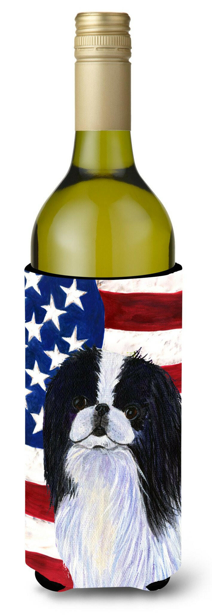 USA American Flag with Japanese Chin Wine Bottle Beverage Insulator Beverage Insulator Hugger by Caroline&#39;s Treasures