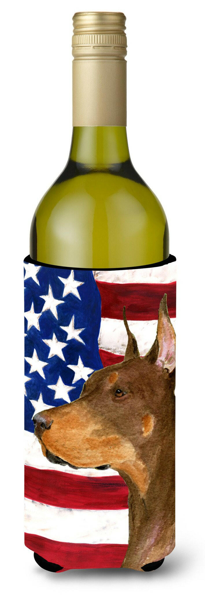 USA American Flag with Doberman Wine Bottle Beverage Insulator Beverage Insulator Hugger SS4224LITERK by Caroline&#39;s Treasures