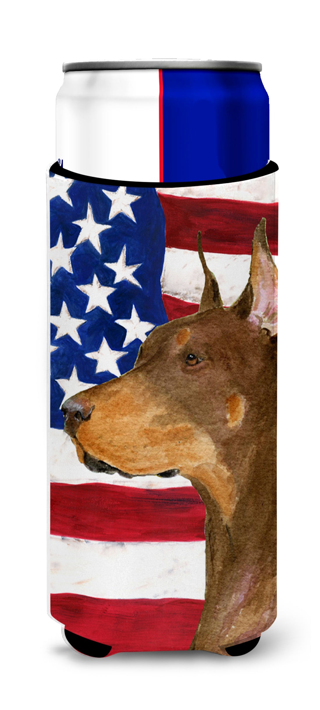 USA American Flag with Doberman Ultra Beverage Insulators for slim cans SS4224MUK.
