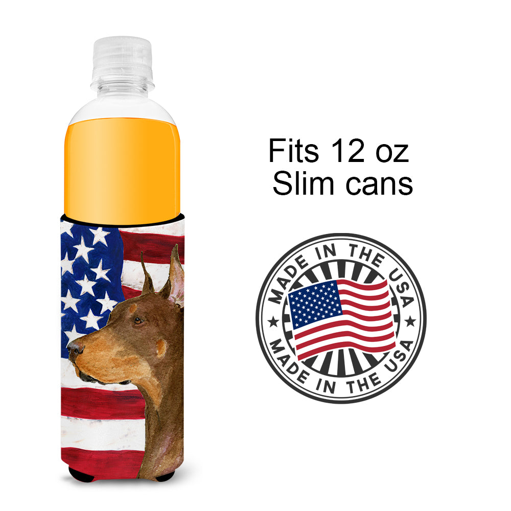 USA American Flag with Doberman Ultra Beverage Insulators for slim cans SS4224MUK.