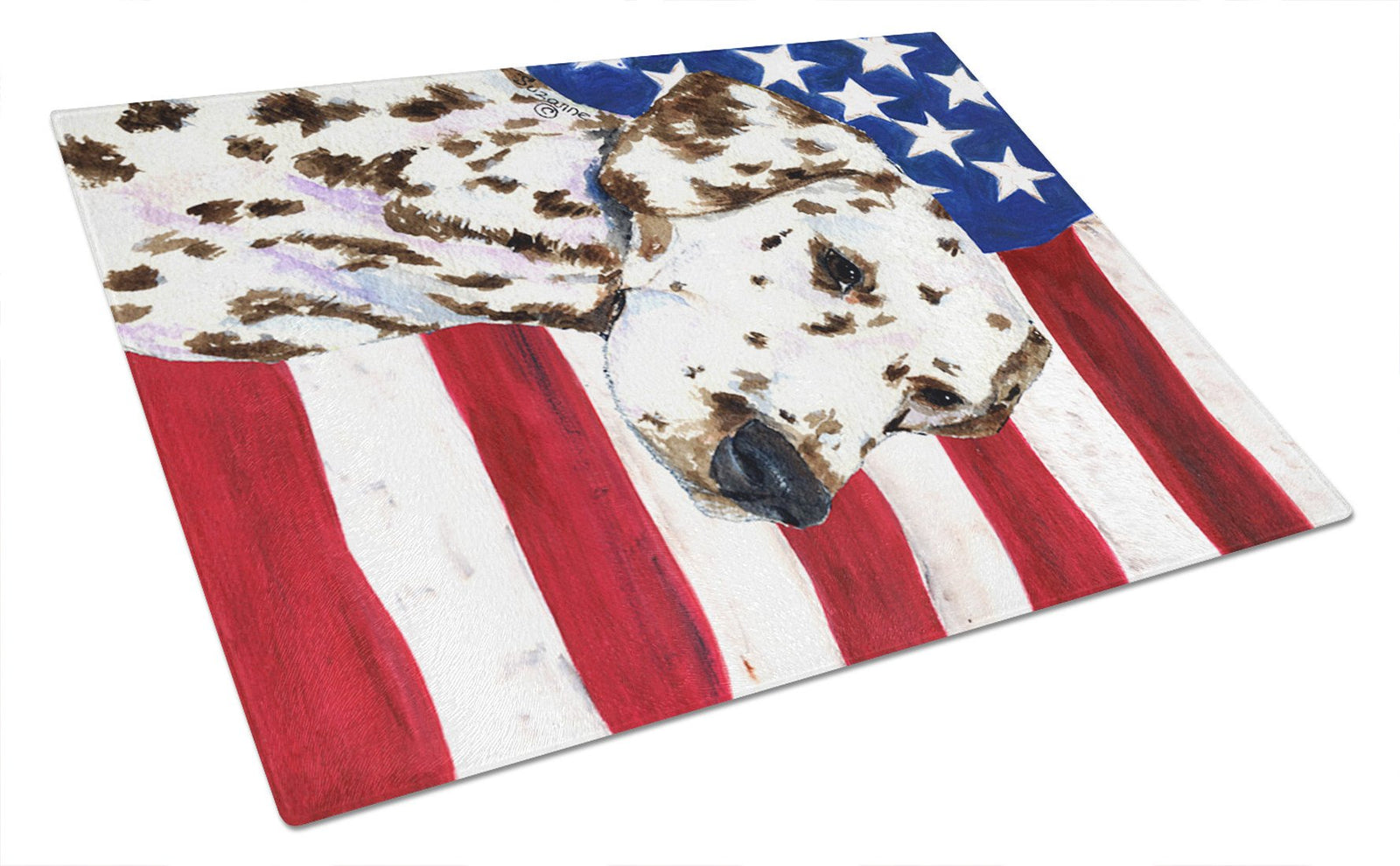 USA American Flag with Dalmatian Glass Cutting Board Large by Caroline's Treasures