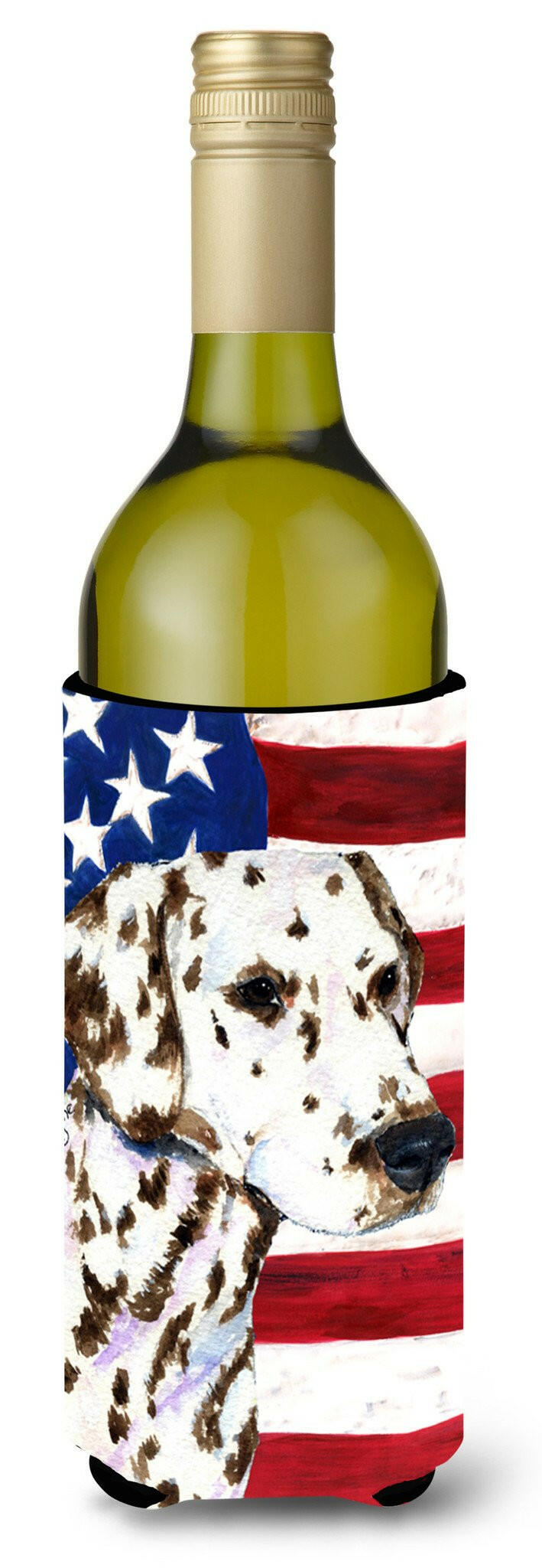 USA American Flag with Dalmatian Wine Bottle Beverage Insulator Beverage Insulator Hugger SS4225LITERK by Caroline's Treasures