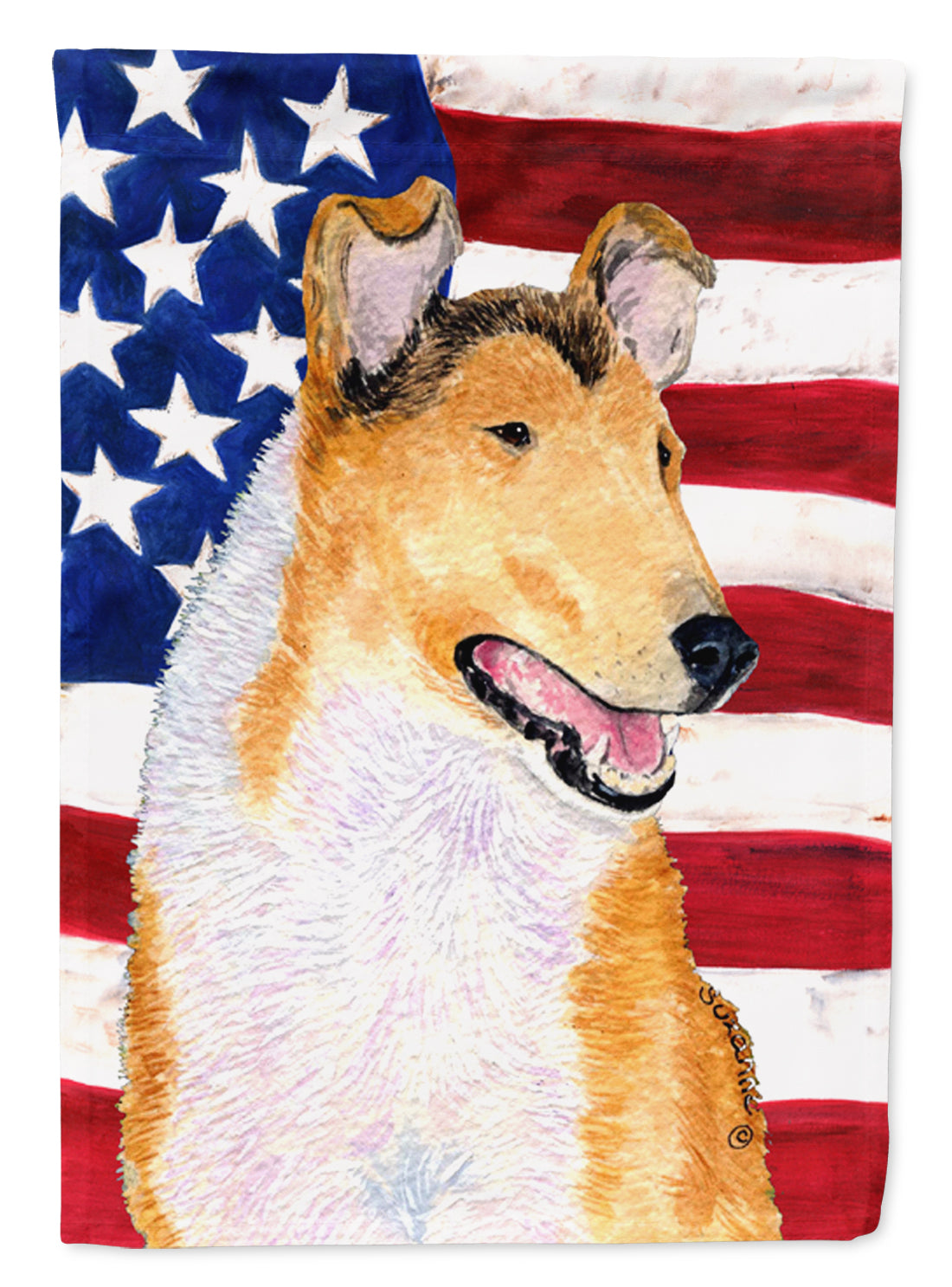 USA American Flag with Collie Smooth Flag Canvas House Size