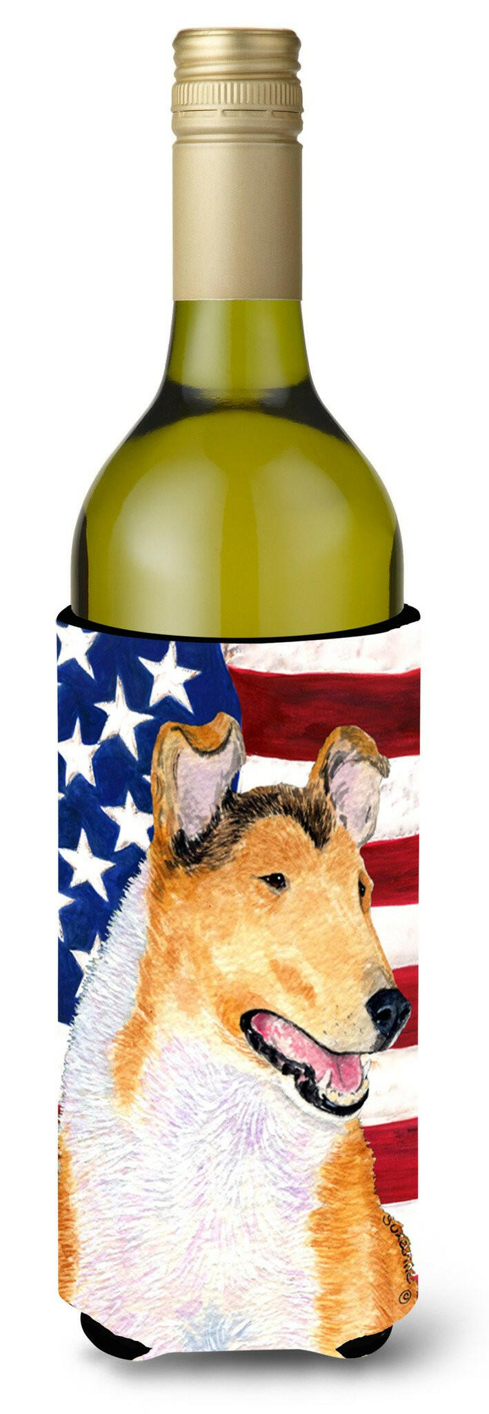 USA American Flag with Collie Smooth Wine Bottle Beverage Insulator Beverage Insulator Hugger by Caroline&#39;s Treasures
