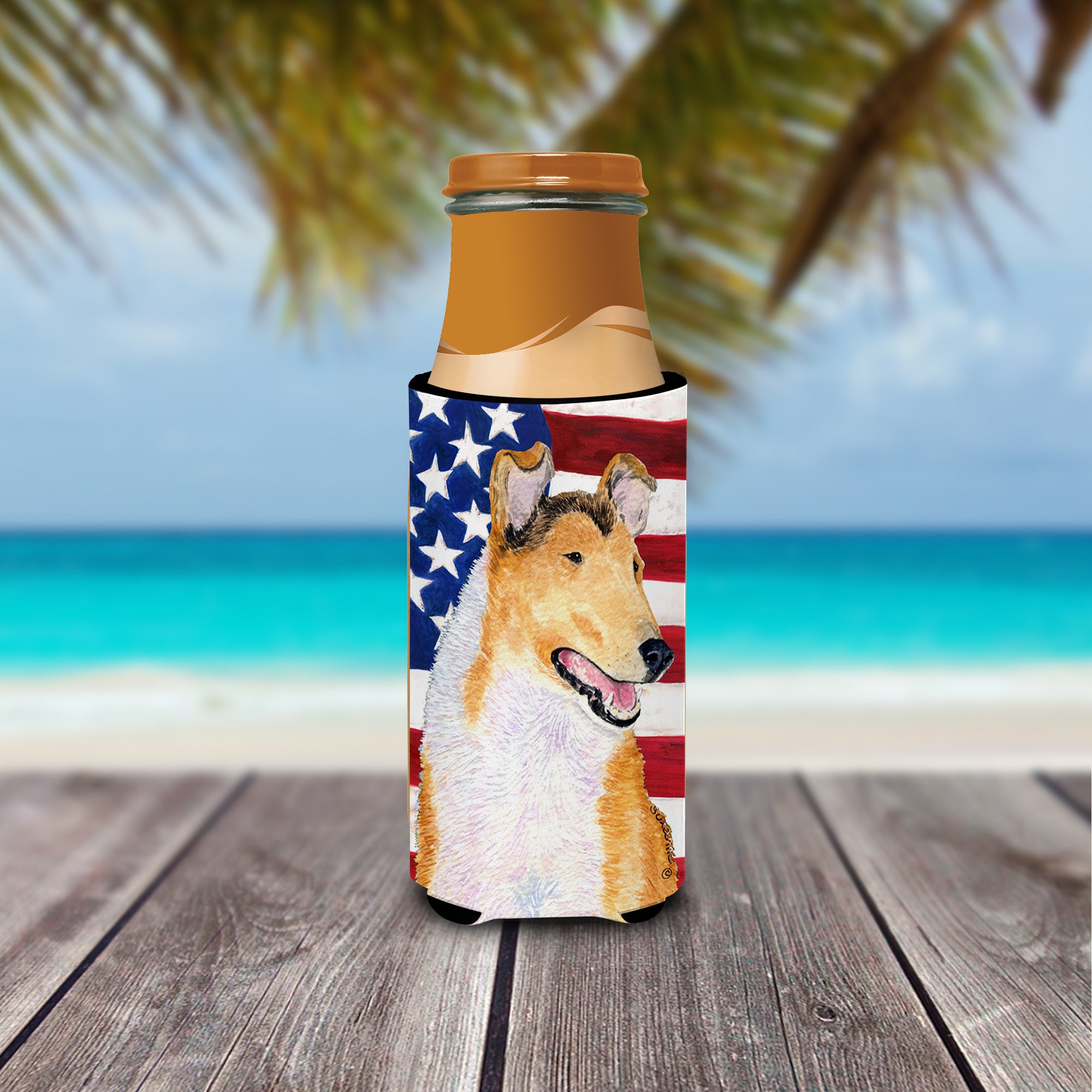 USA American Flag with Collie Smooth Ultra Beverage Insulators for slim cans SS4226MUK