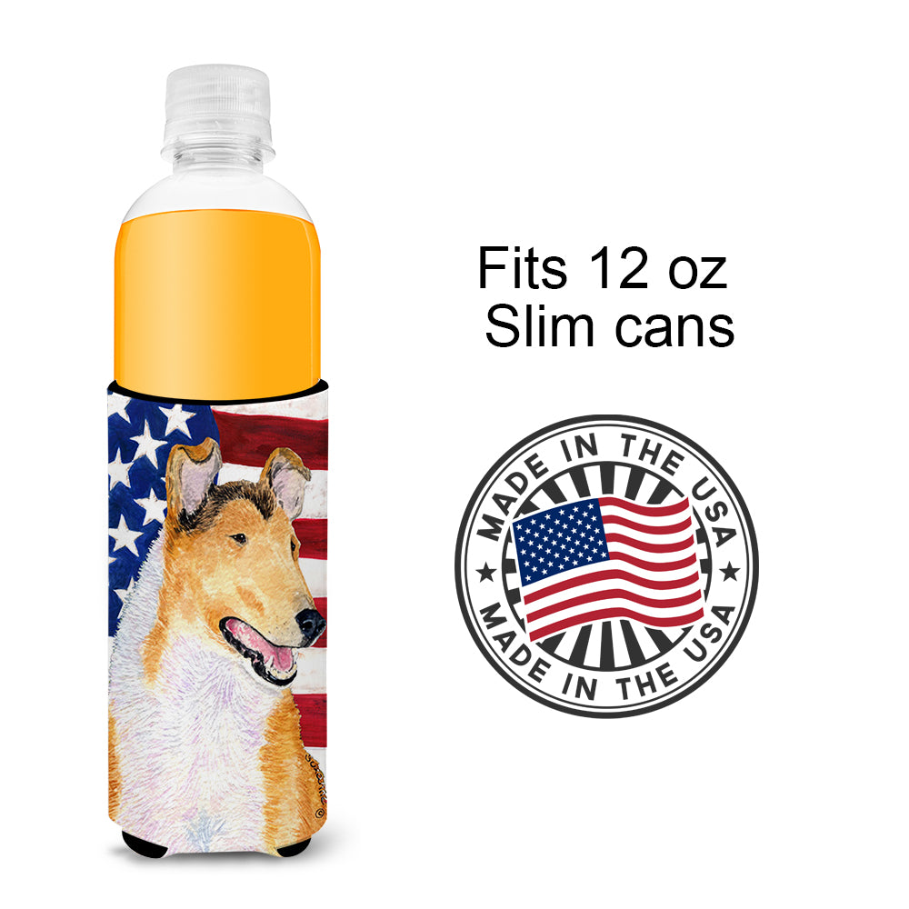 USA American Flag with Collie Smooth Ultra Beverage Insulators for slim cans SS4226MUK